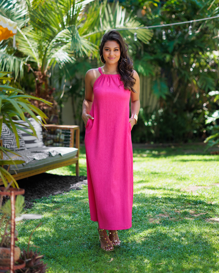 Sandy Halter Tie Neck Maxi Dress